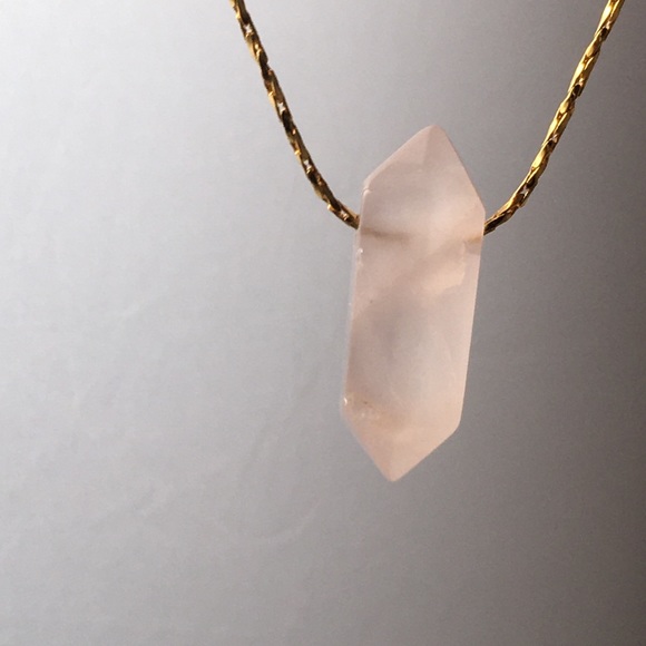 Rose Quartz Double Pointed Pendant 16” Gold Chain - Picture 5 of 8
